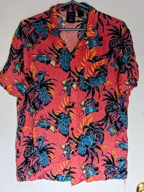Disney Coral Button-Down Shirt Lg